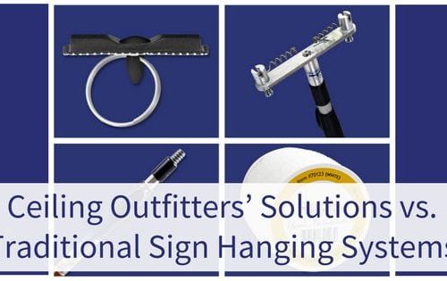 天花板Outfitters的解決方案與傳統標誌懸掛係統